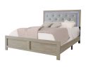 1pc Modern King Panel Bed with Headboard Lighting Beige Finish Faux Leather Upholstery Button Tufted Wooden Bedroom Furniture