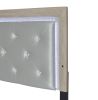 1pc Modern King Panel Bed with Headboard Lighting Beige Finish Faux Leather Upholstery Button Tufted Wooden Bedroom Furniture