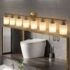 8-Light Golden Bathroom Vanity Light Fixture, Frosted Glass Shades, Modern Wall Mounted Lighting (No Bulbs)